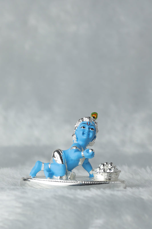 Laddu Gopal Silver plated with blue Colour