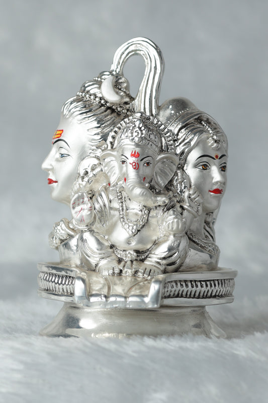 Premium Silver plated antique embery Finish Shivling with Shivji Family